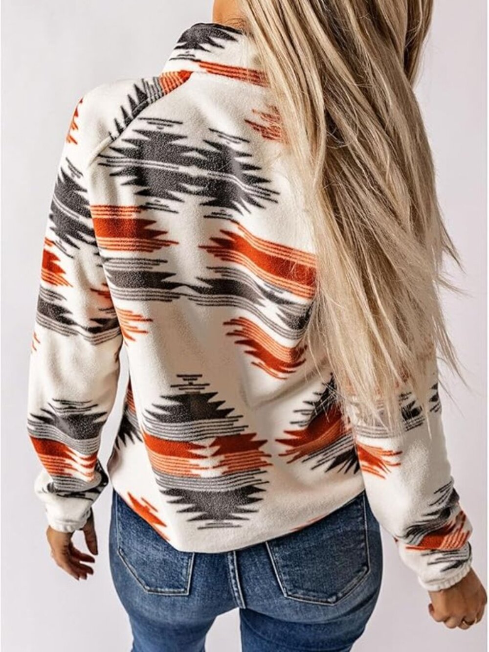 New - Womens Fleece Jacket Western Aztec Print Long Sleeve Snap Button Down - Picture 2 of 2